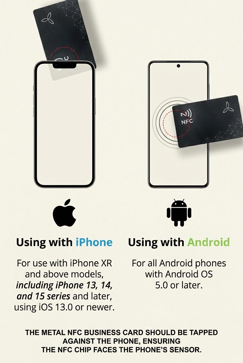 A hand holding an Artorian metal NFC card against the back of a smartphone